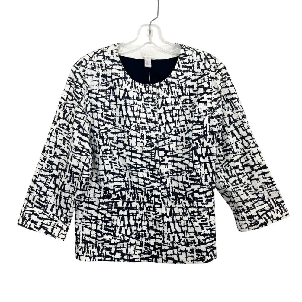 NEW Chico's Navy & White Abstract Print Dress Jacket Business - Size 1, Medium